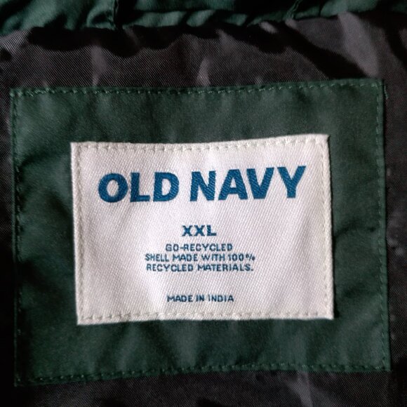 Old Navy Puffer Vest Men XXL Forest Green Jacket Snap Zip Up Recycled - Picture 5 of 11